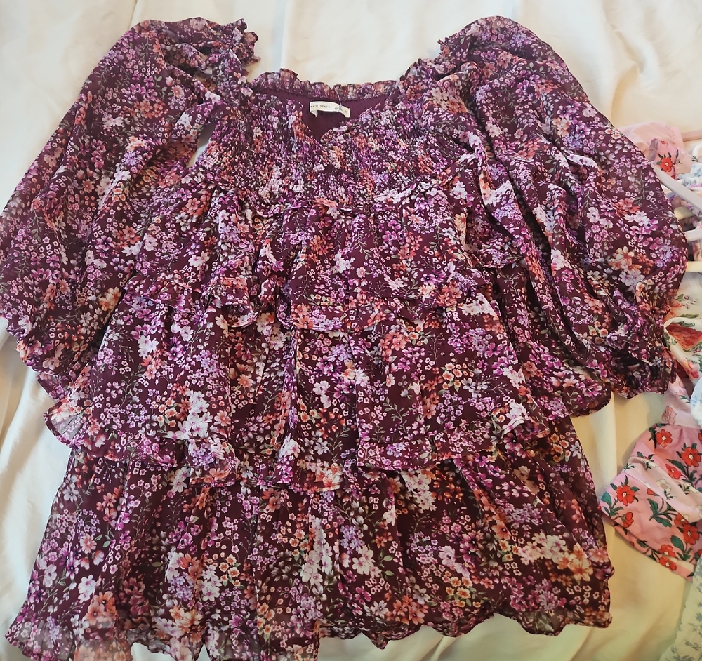 Altar'd State Plum Floral Tiered Peasant Blouse